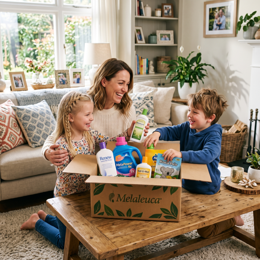Opening the box of Melaleuca products